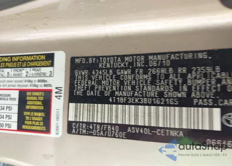 2011 Toyota Camry из США, поврежденный, VIN 4T1BF3EK3BU162165